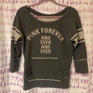 PINK Grey & White Half Sleeve Sweatshirt
